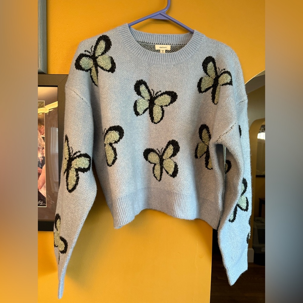 Y2K Vibe Cropped Baby-blue Sweater